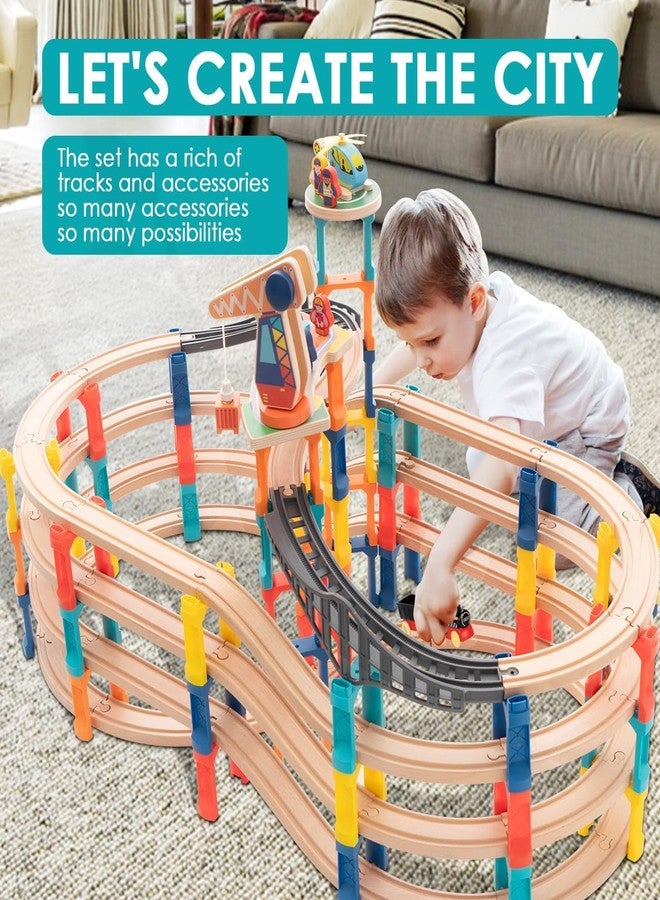 UDEAS 120Pcs Wooden Train Tracks Set, 398-inch Track Expansion, Toddler Railway Bridge Toy Train Set with Airplane and Magnetic Crane, Birthday Gifts for Boys and Girls, Compatible with All Major Brands - Image 5